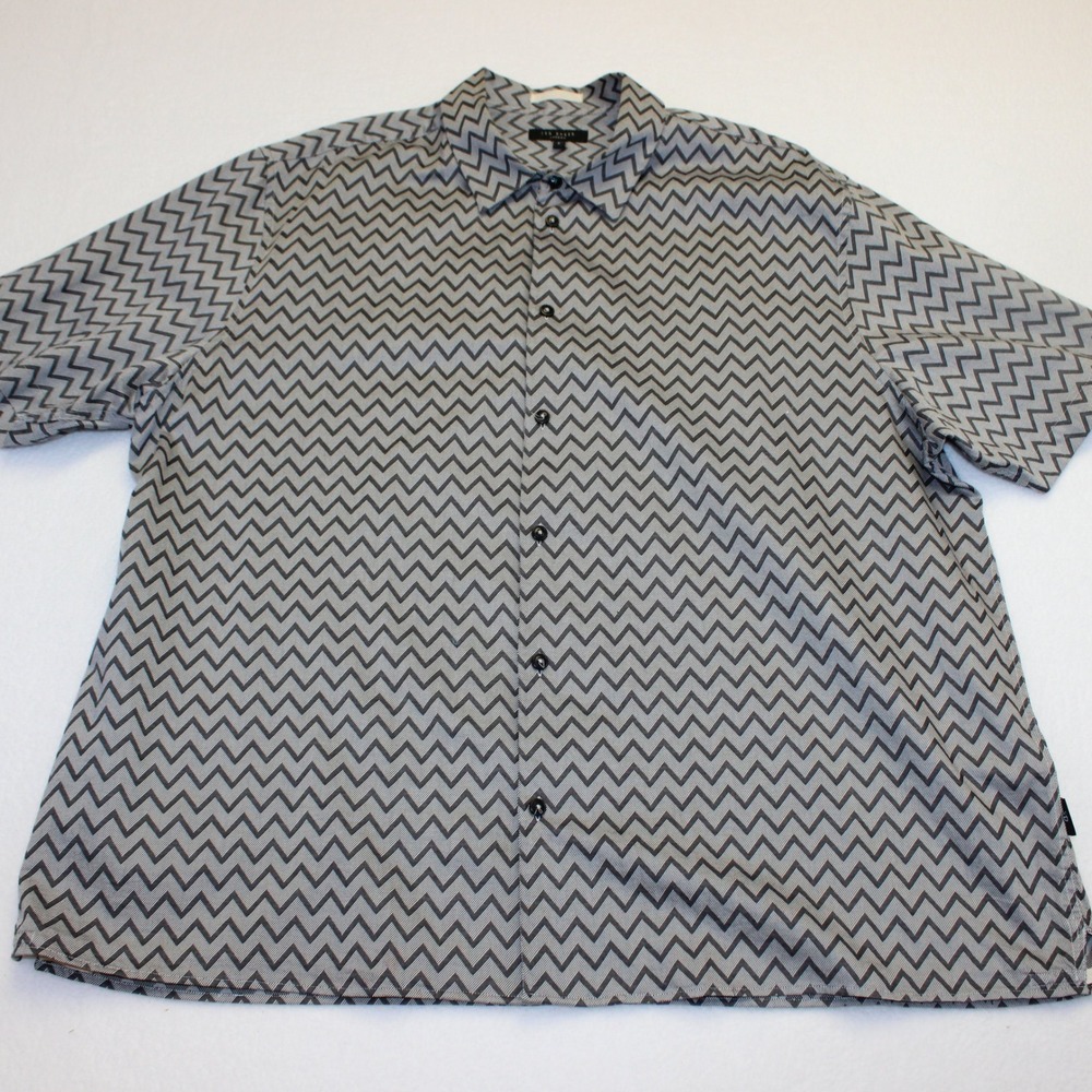 Ted Baker London Mens 7 Short Sleeve Button Down Shirt Grey Chevron Zig Zag 3XL